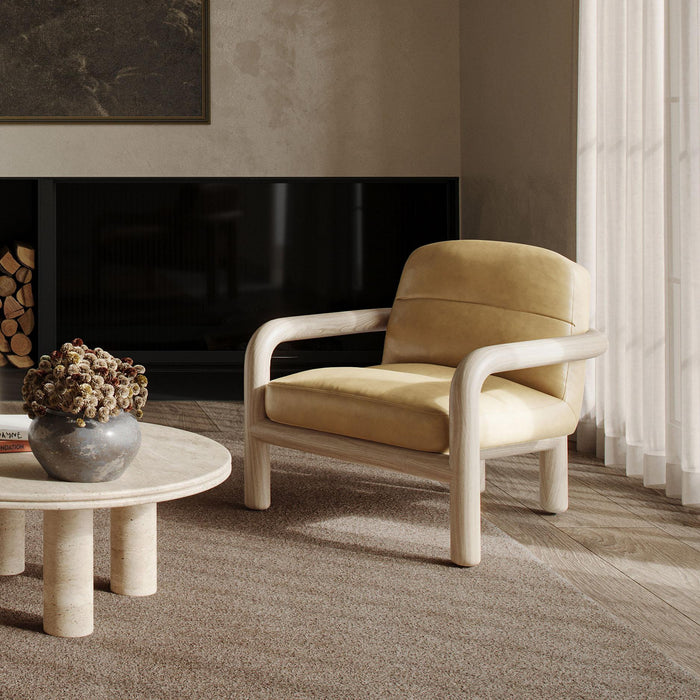 Bekah Tan Genuine Leather Accent Chair - Home And Beyond