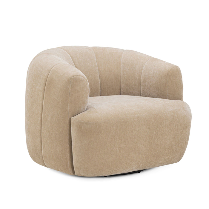 Jasmine Upcycled Contract-Grade Basketweave Fabric Swivel Accent Chair - Home And Beyond