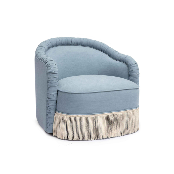 Pamela Faded Blue Recycled Fabric Tassel Lounge Chair - Home And Beyond