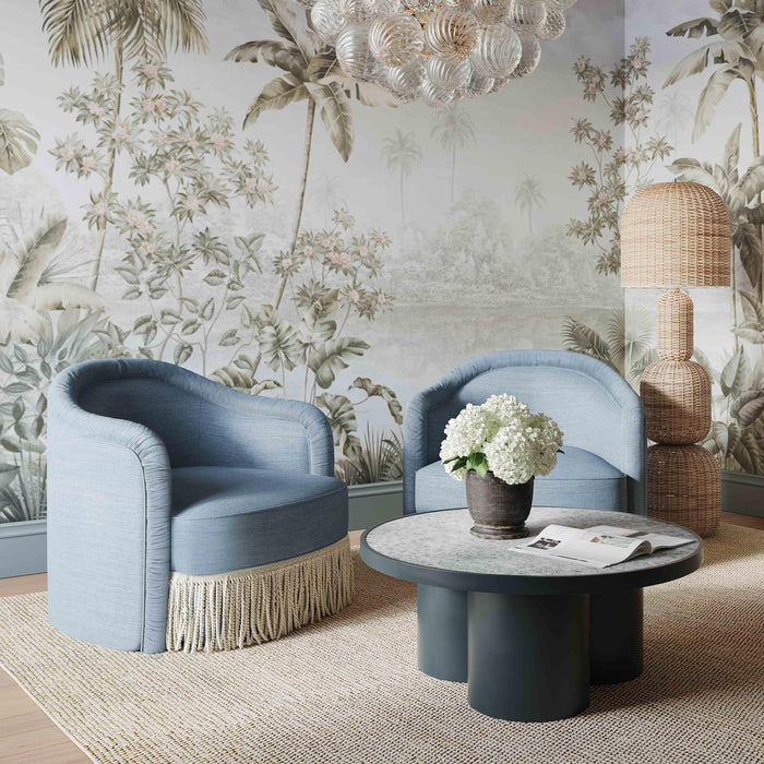 Pamela Faded Blue Recycled Fabric Tassel Lounge Chair - Home And Beyond