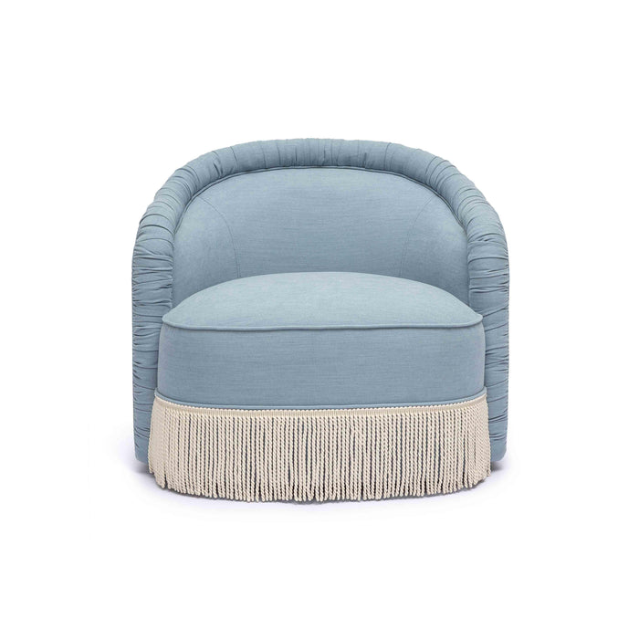Pamela Faded Blue Recycled Fabric Tassel Lounge Chair - Home And Beyond