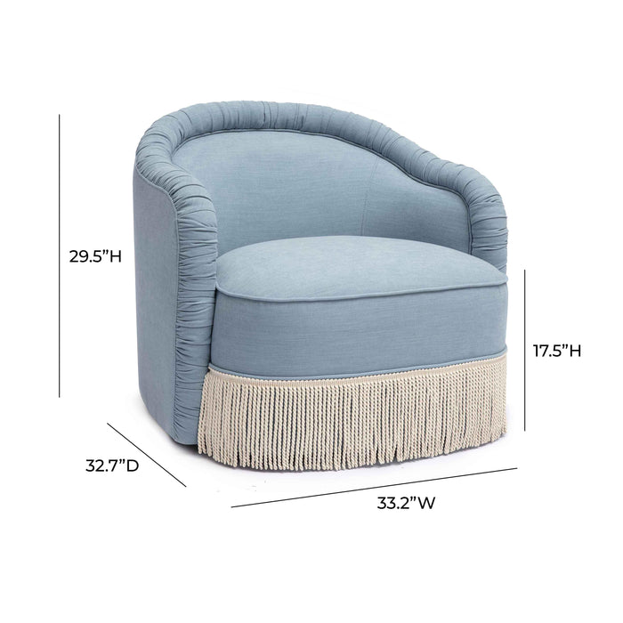 Pamela Faded Blue Recycled Fabric Tassel Lounge Chair - Home And Beyond