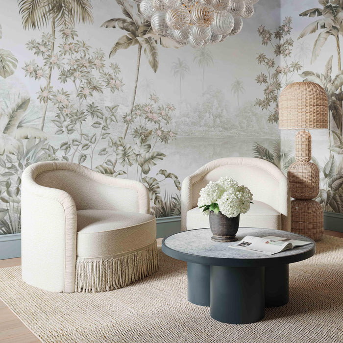 Pamela Cream Boucle Tassel Lounge Chair - Home And Beyond