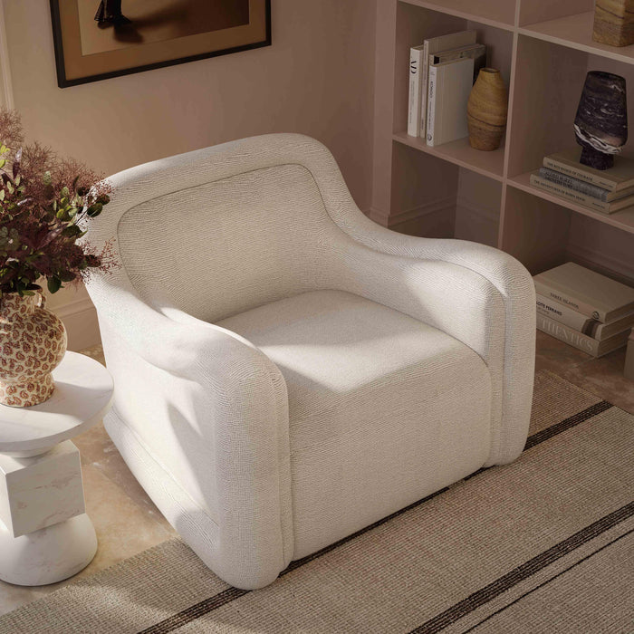Charli Cream Basketweave Chenille Swivel Chair - Home And Beyond
