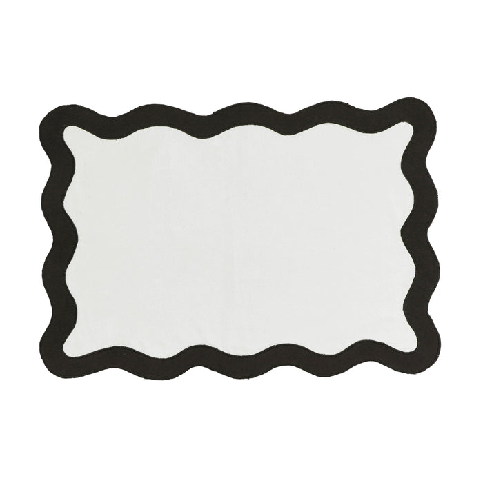 Scalloped Edge Black and White Cotton Placemat - Set of 4 - Home And Beyond