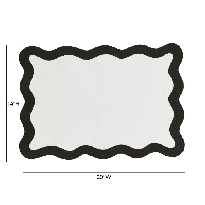 Scalloped Edge Black and White Cotton Placemat - Set of 4 - Home And Beyond