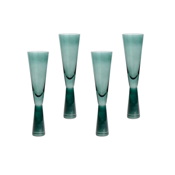 Flute Green Champagne Glasses - Set of 4 - Home And Beyond