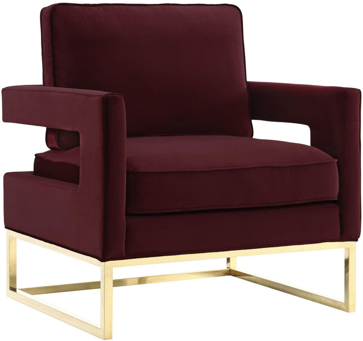 Avery Maroon Velvet Chair With Polished Gold Base image