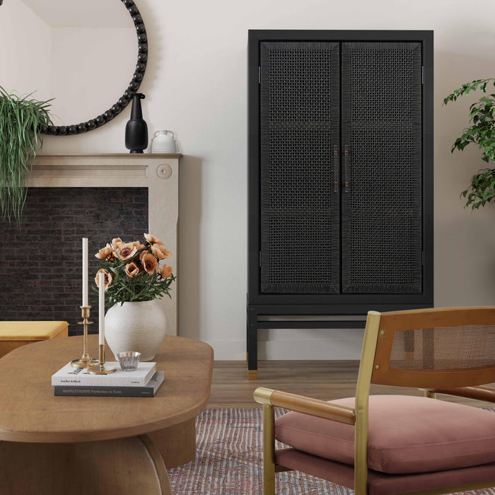 Amara Charcoal Woven Rattan Cabinet - Home And Beyond