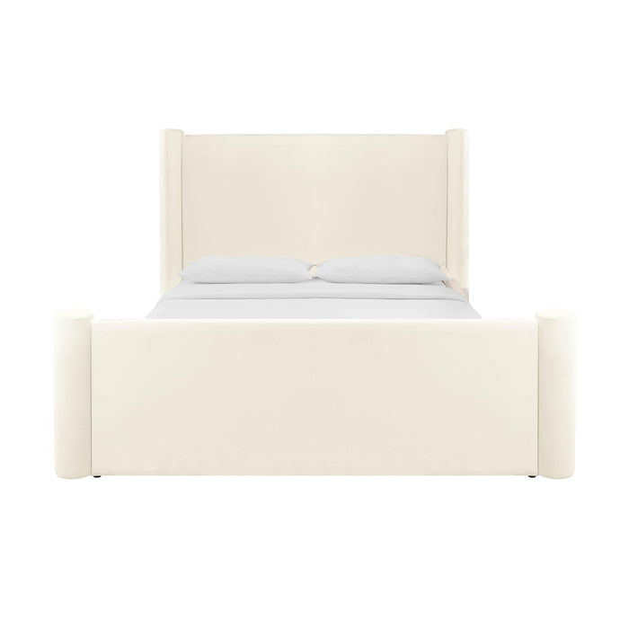 Athara Cream Velvet Full Bed - Home And Beyond