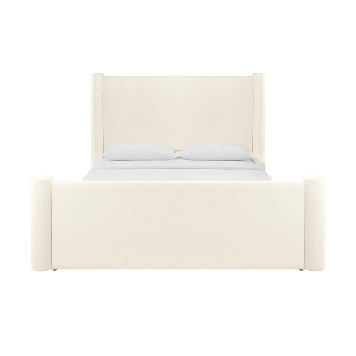 Athara Cream Velvet Queen Bed - Home And Beyond