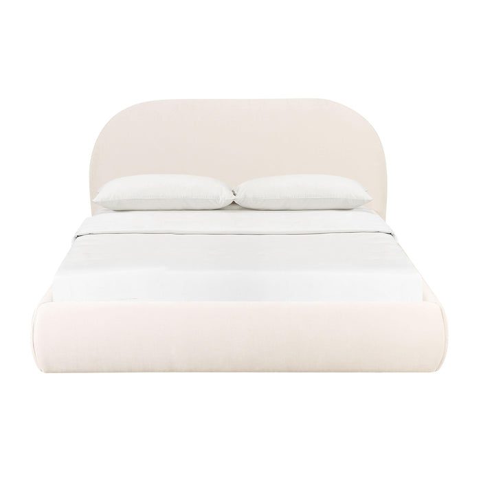 Bara Cream Textured Velvet Queen Bed - Home And Beyond