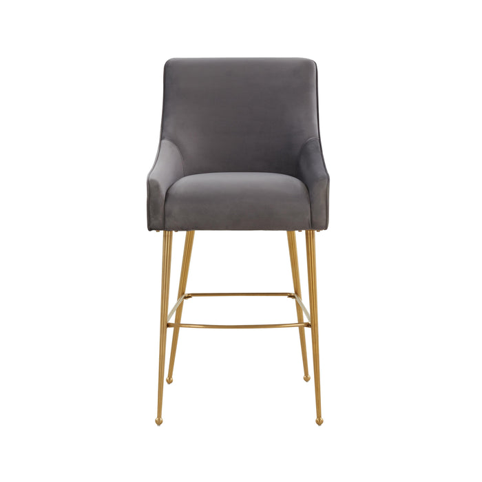 Beatrix Dark Grey Velvet Bar Stool - Gold Legs - Home And Beyond