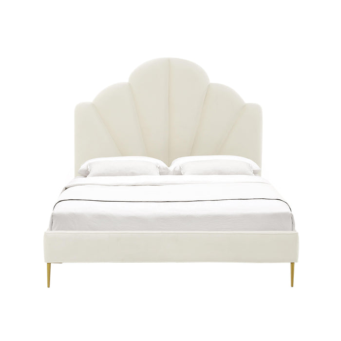 Bianca Cream Velvet Bed in Full - Home And Beyond