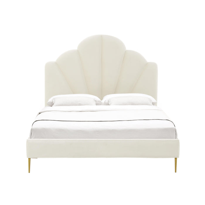 Bianca Cream Velvet Bed in Queen - Home And Beyond
