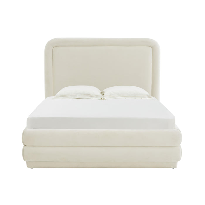 Briella Cream Velvet Bed in Queen - Home And Beyond