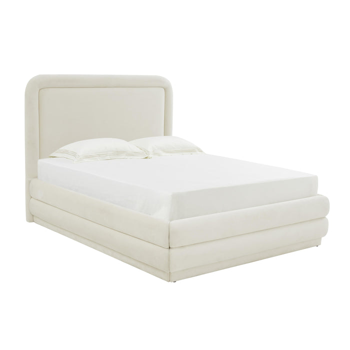 Briella Cream Velvet Bed in Queen - Home And Beyond