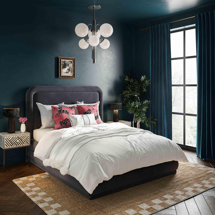 Briella Dark Grey Velvet Bed in Full - Home And Beyond