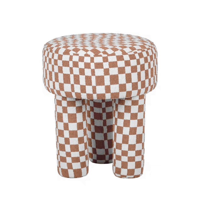 Claire Brown Checkered Boucle Stool - Home And Beyond