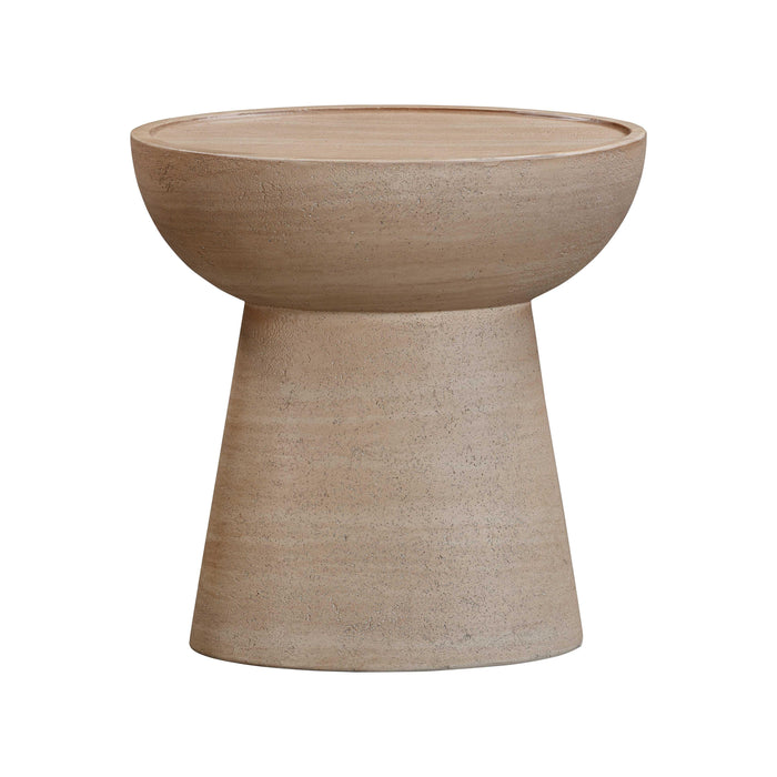 Eclipse Textured Faux Travertine Indoor / Outdoor Side Table - Home And Beyond