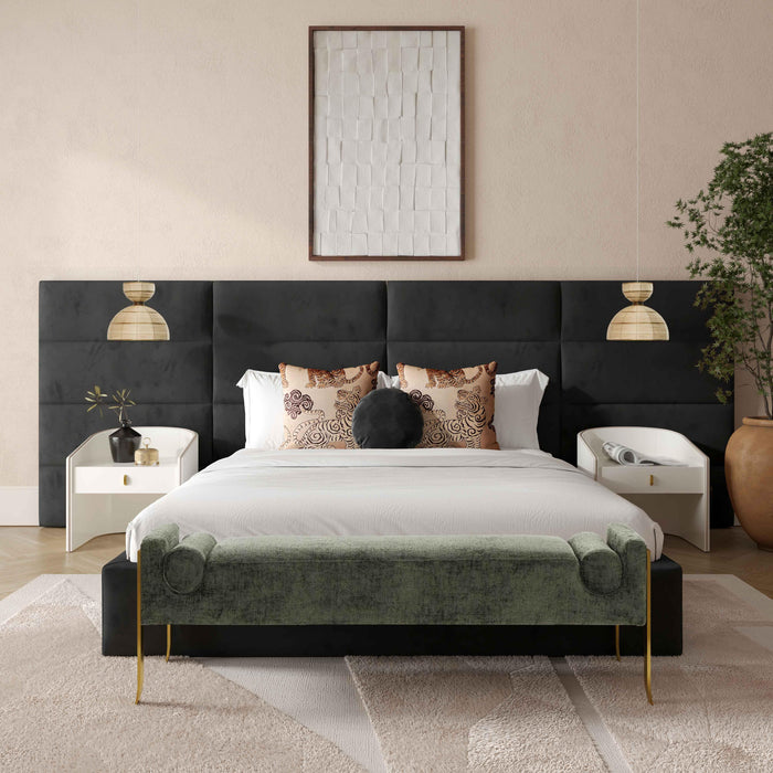 Eliana Black Velvet Queen Bed with Wings - Home And Beyond