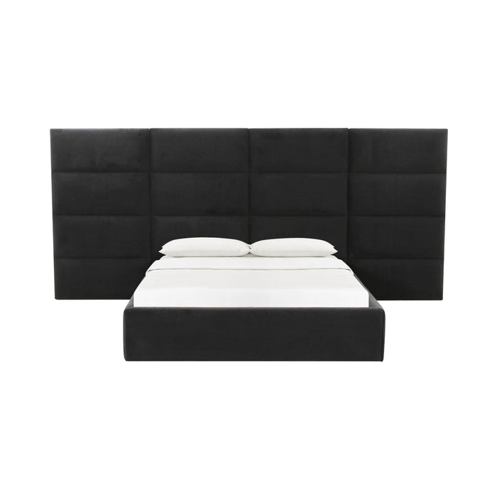 Eliana Black Velvet Queen Bed with Wings - Home And Beyond