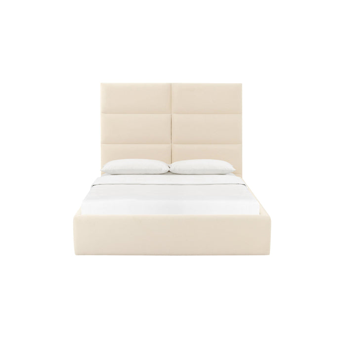 Eliana Cream Velvet Queen Bed - Home And Beyond