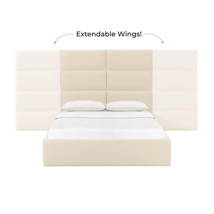 Eliana Cream Velvet Queen Bed with Wings - Home And Beyond