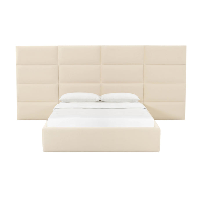 Eliana Cream Velvet King Bed with Wings - Home And Beyond