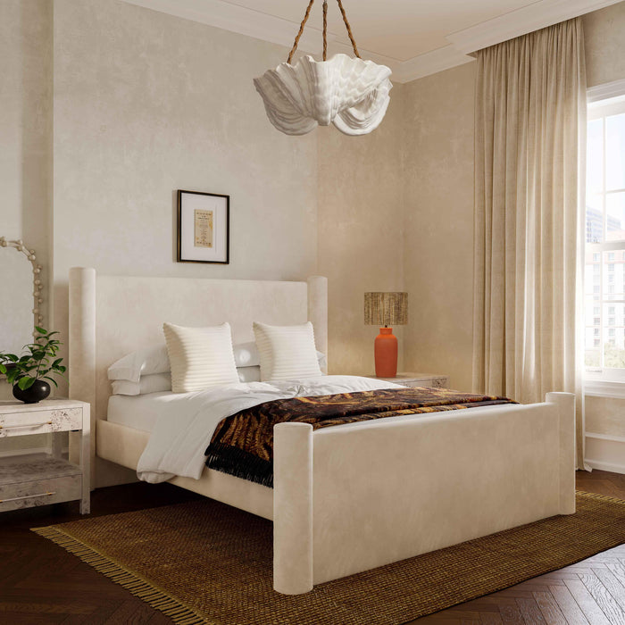 Athara Cream Velvet Full Bed - Home And Beyond