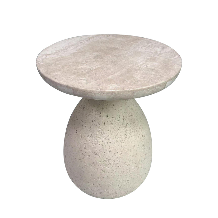 Gina Cream Travertine Side Table - Home And Beyond