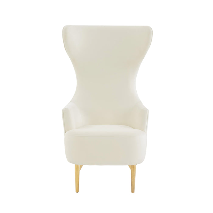 Julia Cream Velvet Channel Tufted Wingback Chair - Home And Beyond