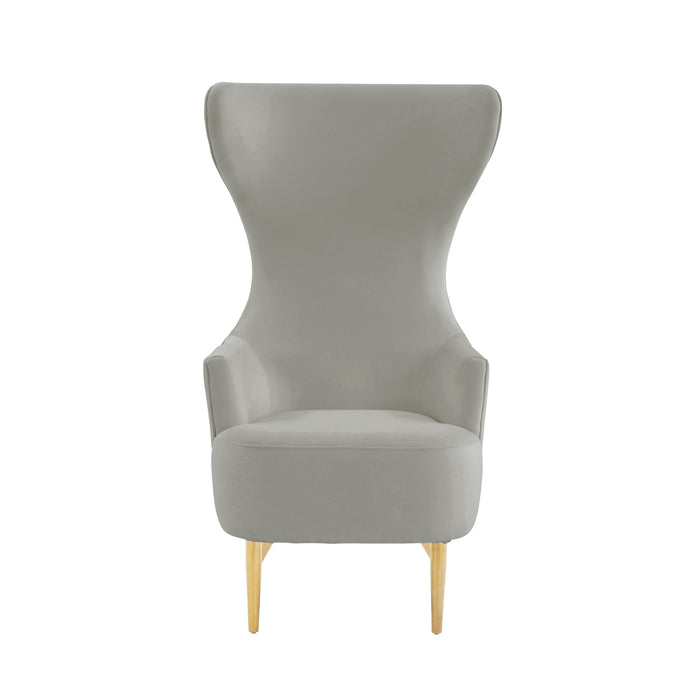 Julia Grey Velvet Channel Tufted Wingback Chair - Home And Beyond