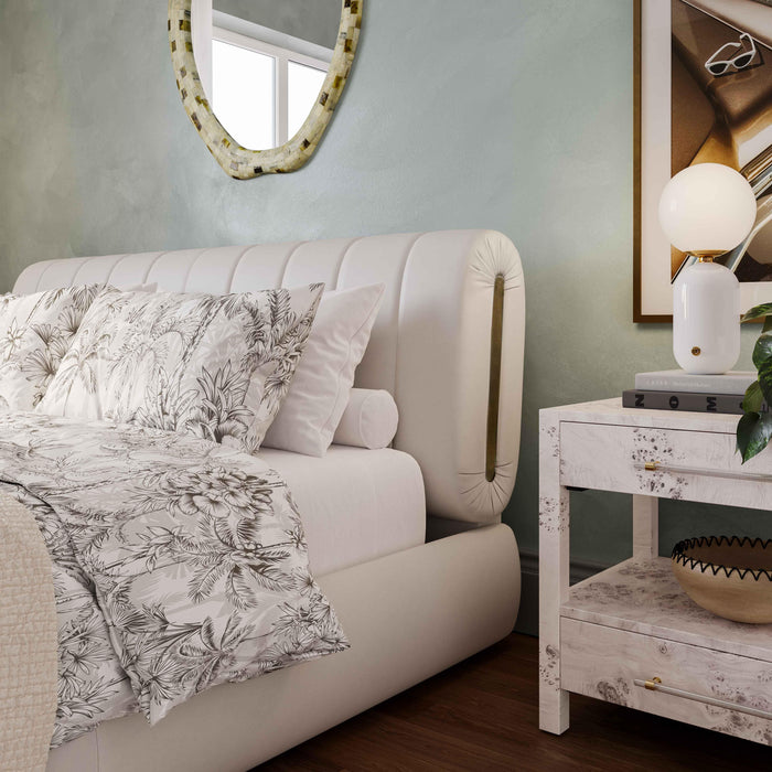 Karol Cream Vegan Leather Queen Bed - Home And Beyond