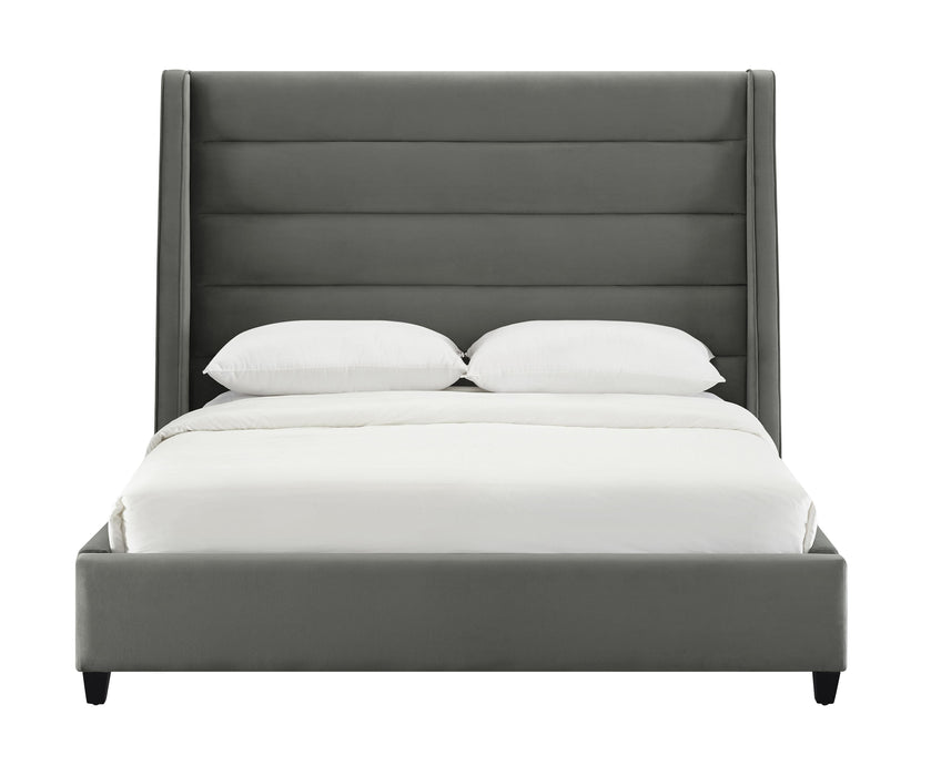 Koah Grey Velvet Bed in Queen - Home And Beyond