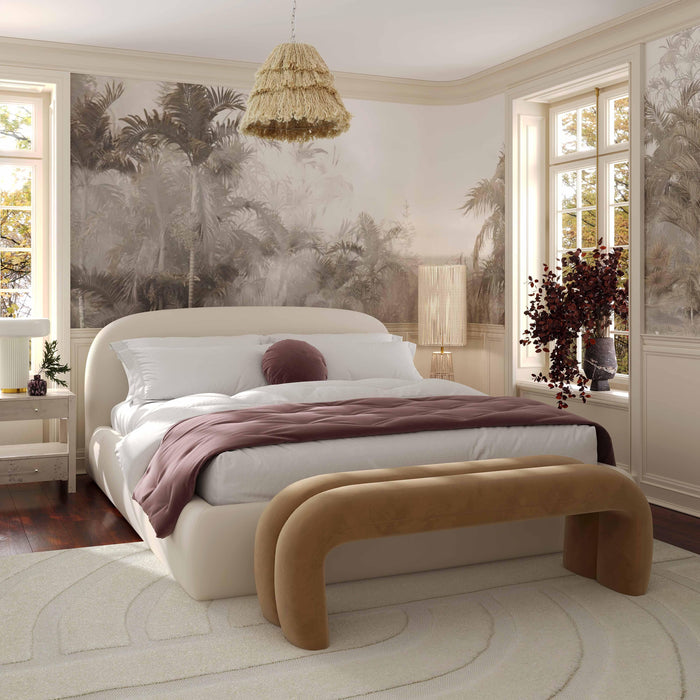 Bara Cream Textured Velvet Queen Bed - Home And Beyond