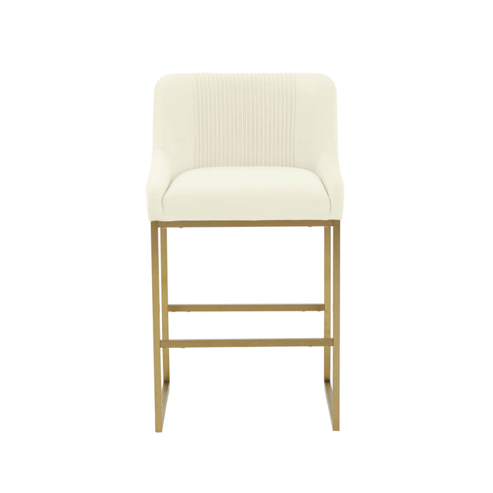 Lisa Cream Pleated Velvet Counter Stool - Home And Beyond