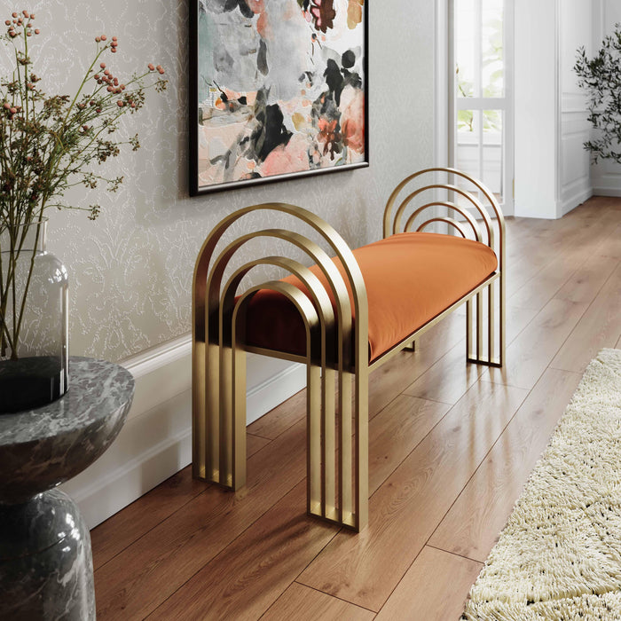 Mavis Cinnamon Velvet Bench - Home And Beyond