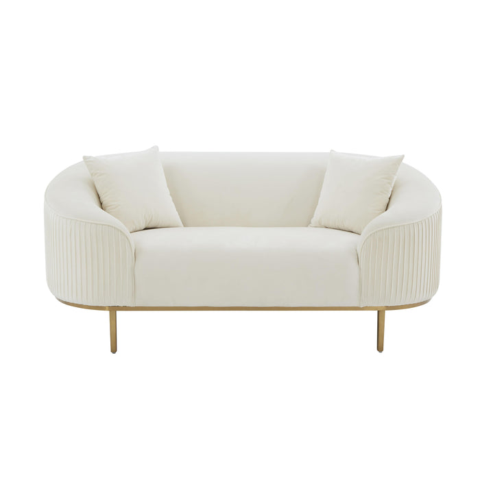 Michelle Cream Velvet Pleated Loveseat - Home And Beyond