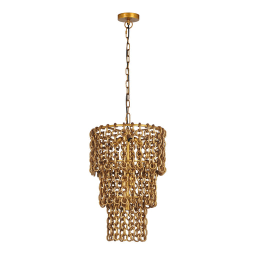 Nirsa Brass Chain Link 3-Tier Chandelier - Home And Beyond