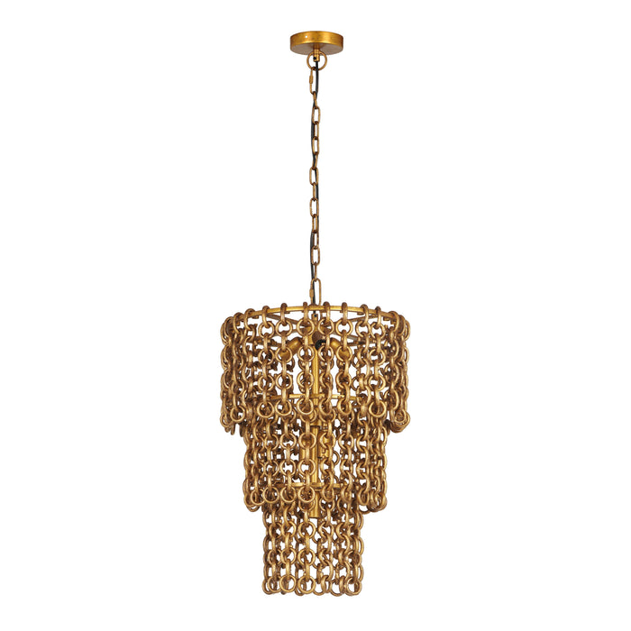 Nirsa Brass Chain Link 3-Tier Chandelier - Home And Beyond
