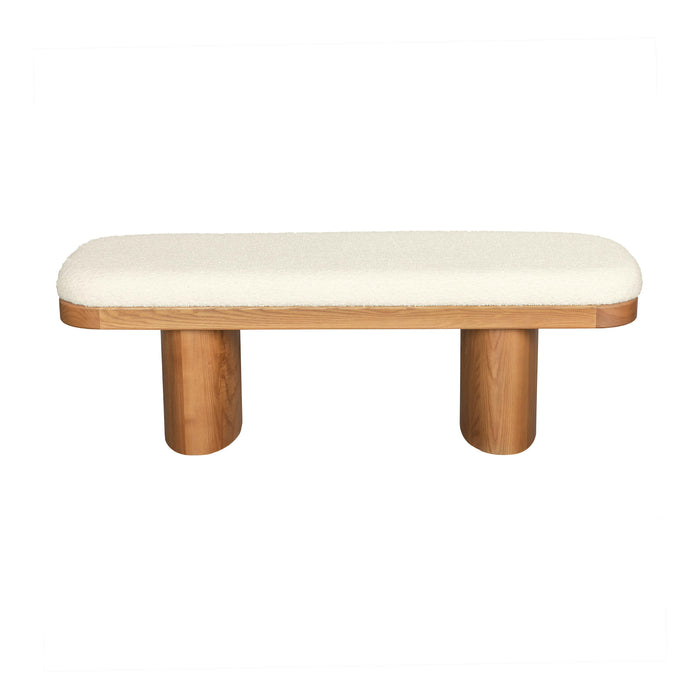 Ollie White Boucle Wooden Bench - Home And Beyond