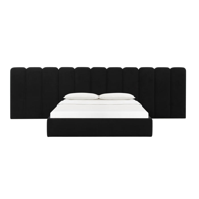 Palani Black Velvet King Bed with Wings - Home And Beyond