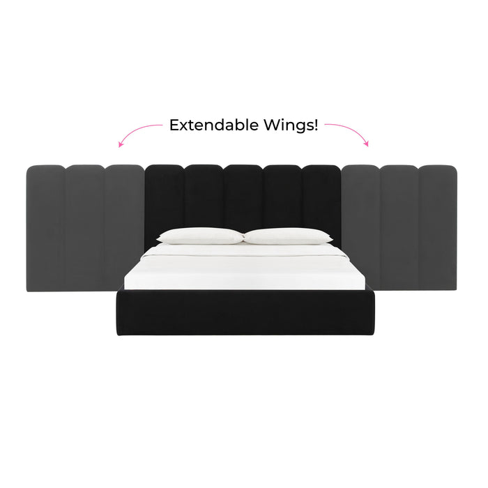 Palani Black Velvet Queen Bed with Wings - Home And Beyond