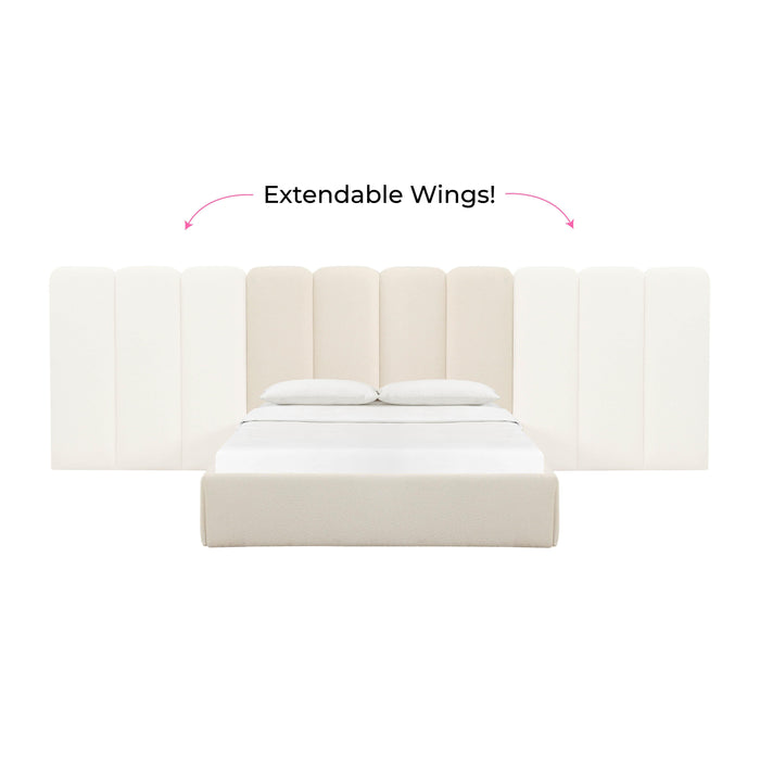 Palani Cream Boucle King Bed with Wings - Home And Beyond