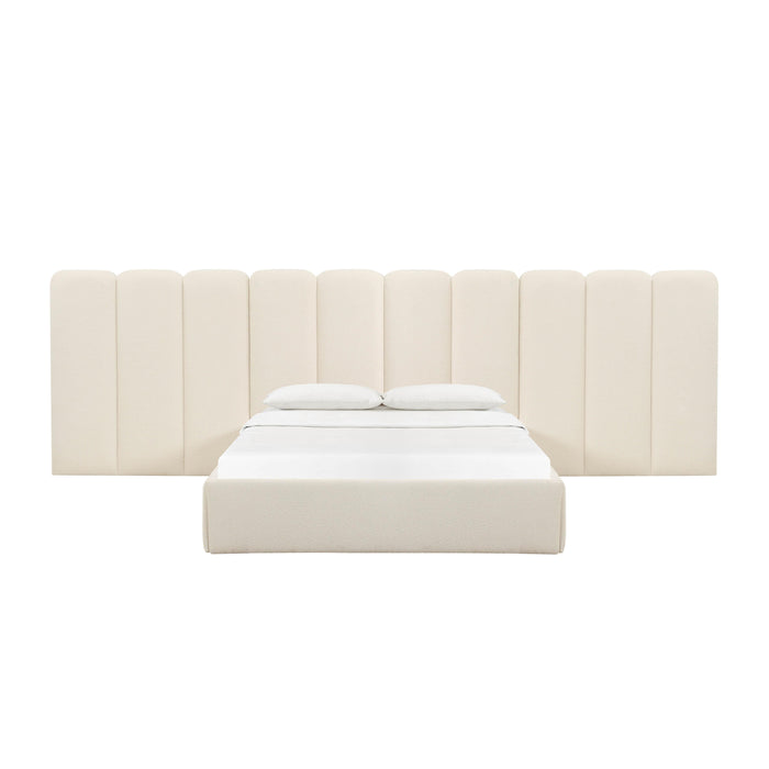 Palani Cream Boucle Queen Bed with Wings - Home And Beyond