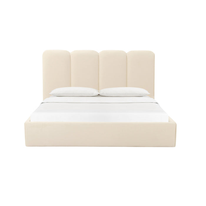 Palani Cream Velvet Queen Bed - Home And Beyond