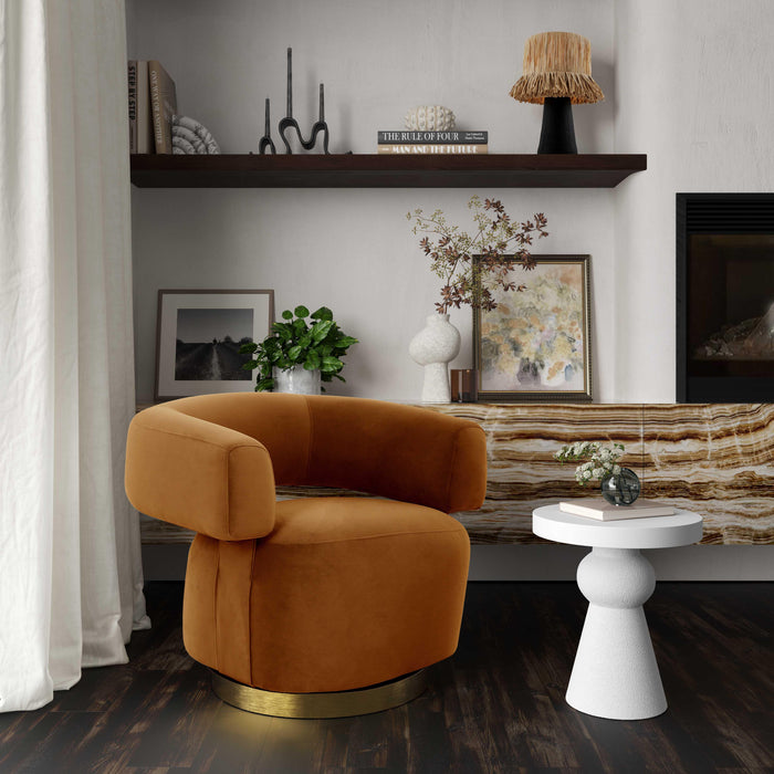 River Cognac Velvet Swivel Accent Chair - Home And Beyond