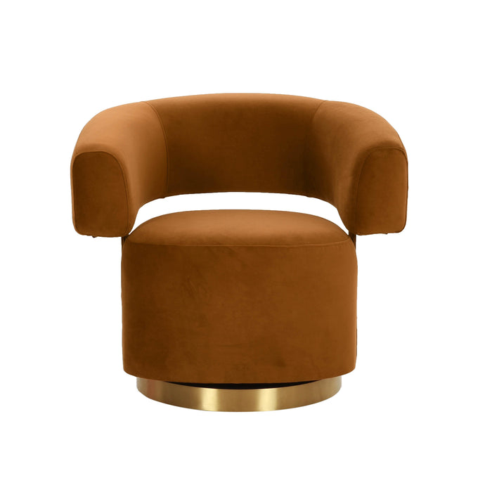 River Cognac Velvet Swivel Accent Chair - Home And Beyond