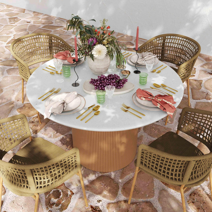 Rose Faux Terrazzo and Terracotta Indoor / Outdoor Round Concrete Dining Table - Home And Beyond